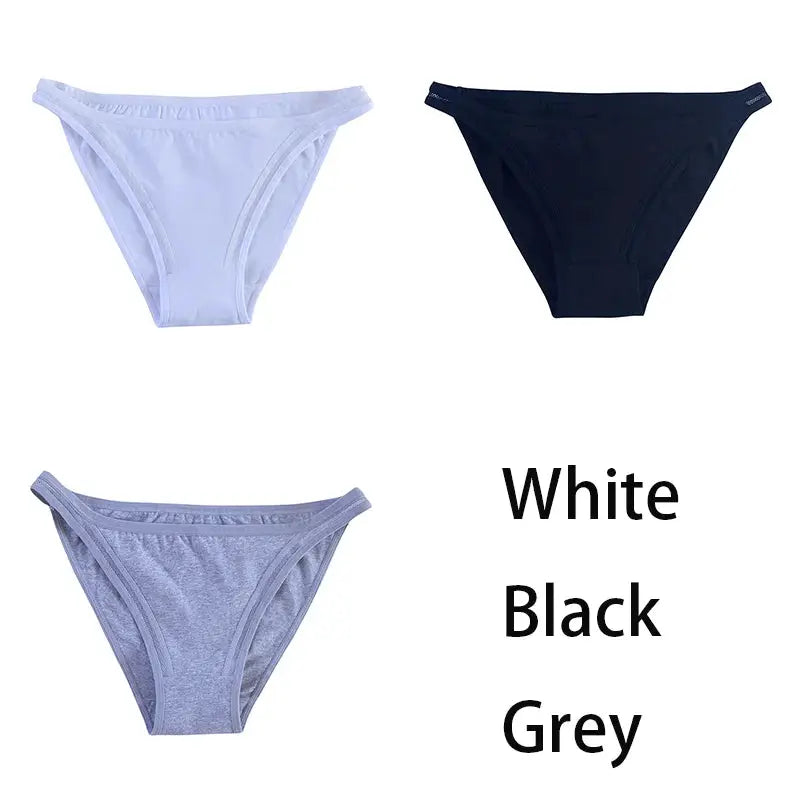 3-pack women cotton bikini briefs in white, black, and grey by Simples Market