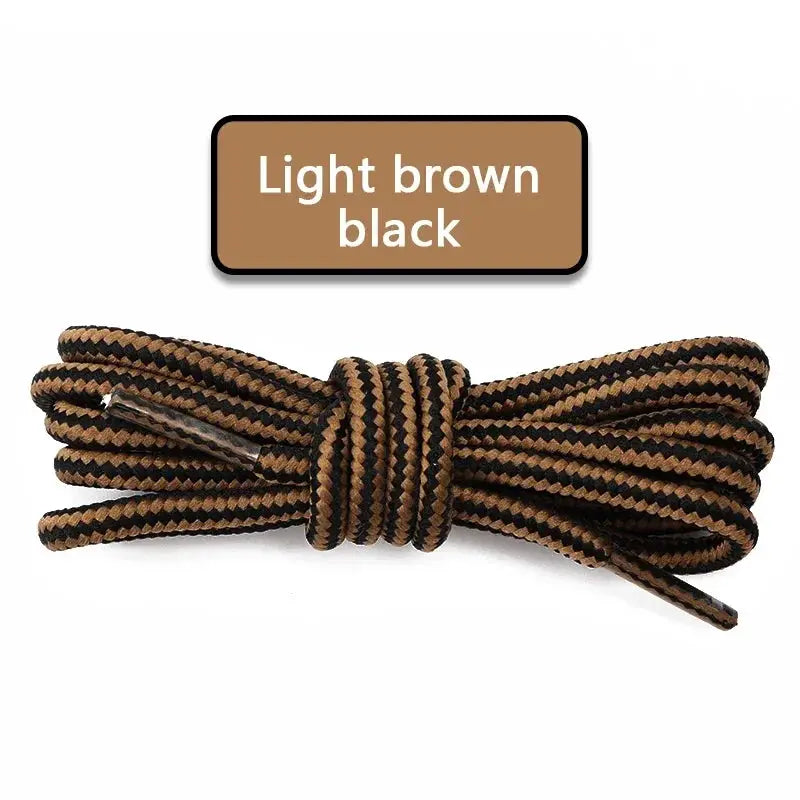 Round cotton shoelaces, brown and black striped, 1 pair for boots and sneakers