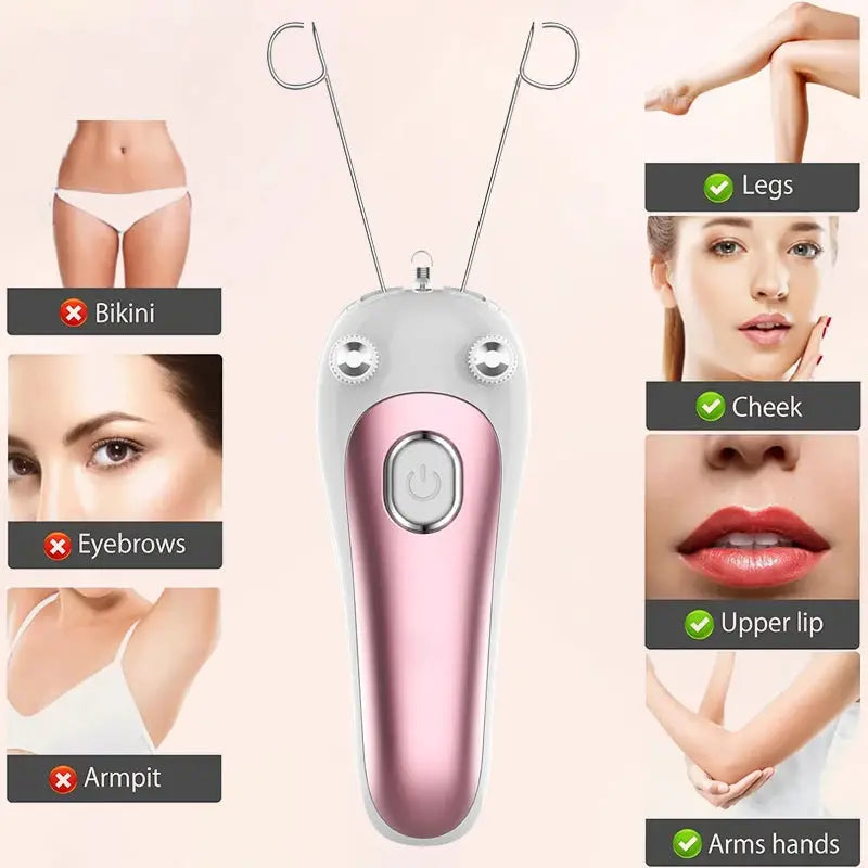Simples Market electric threading epilator in pink, portable facial and body hair remover with dual wand arms