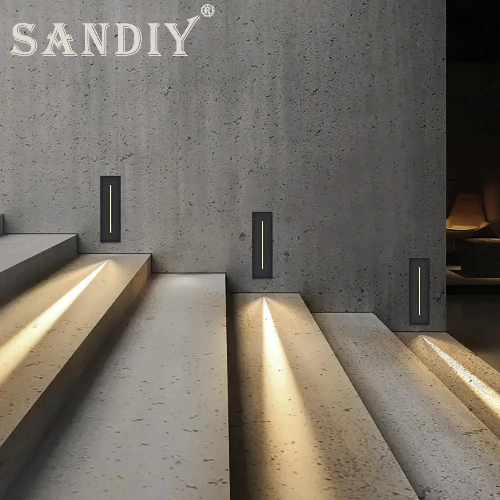 SANDIY 3W LED wall light recessed lamp for stairs and hallway; black rectangular with vertical LED stripe, waterproof