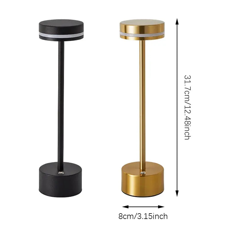 Touch Small Night Light LED Desk Lamp in black and gold aluminum with adjustable brightness (set of two)