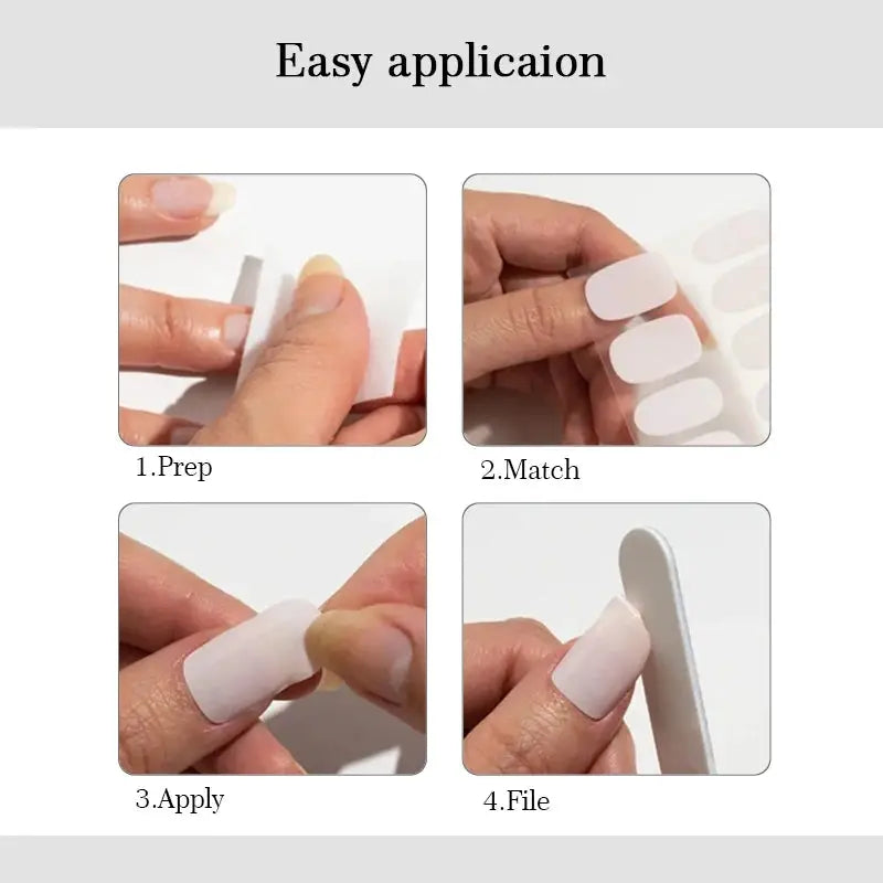 Full-cover nail stickers by Simples Market; white glitter self-adhesive manicure decals