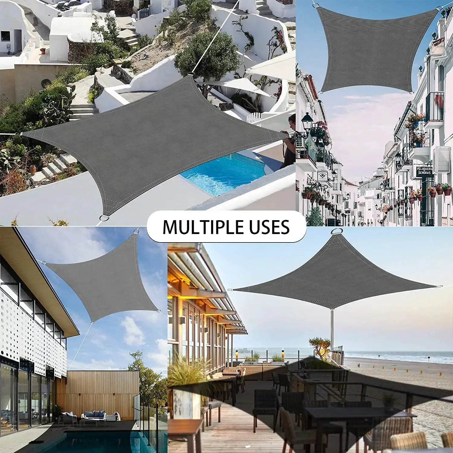 Sun shade sail canopy, waterproof gray rectangle for outdoor garden patio by Simples Market