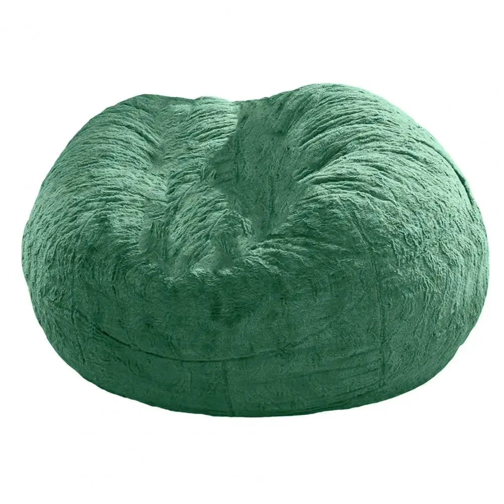 Giant green plush bean bag chair with soft fuzzy fabric for lounging