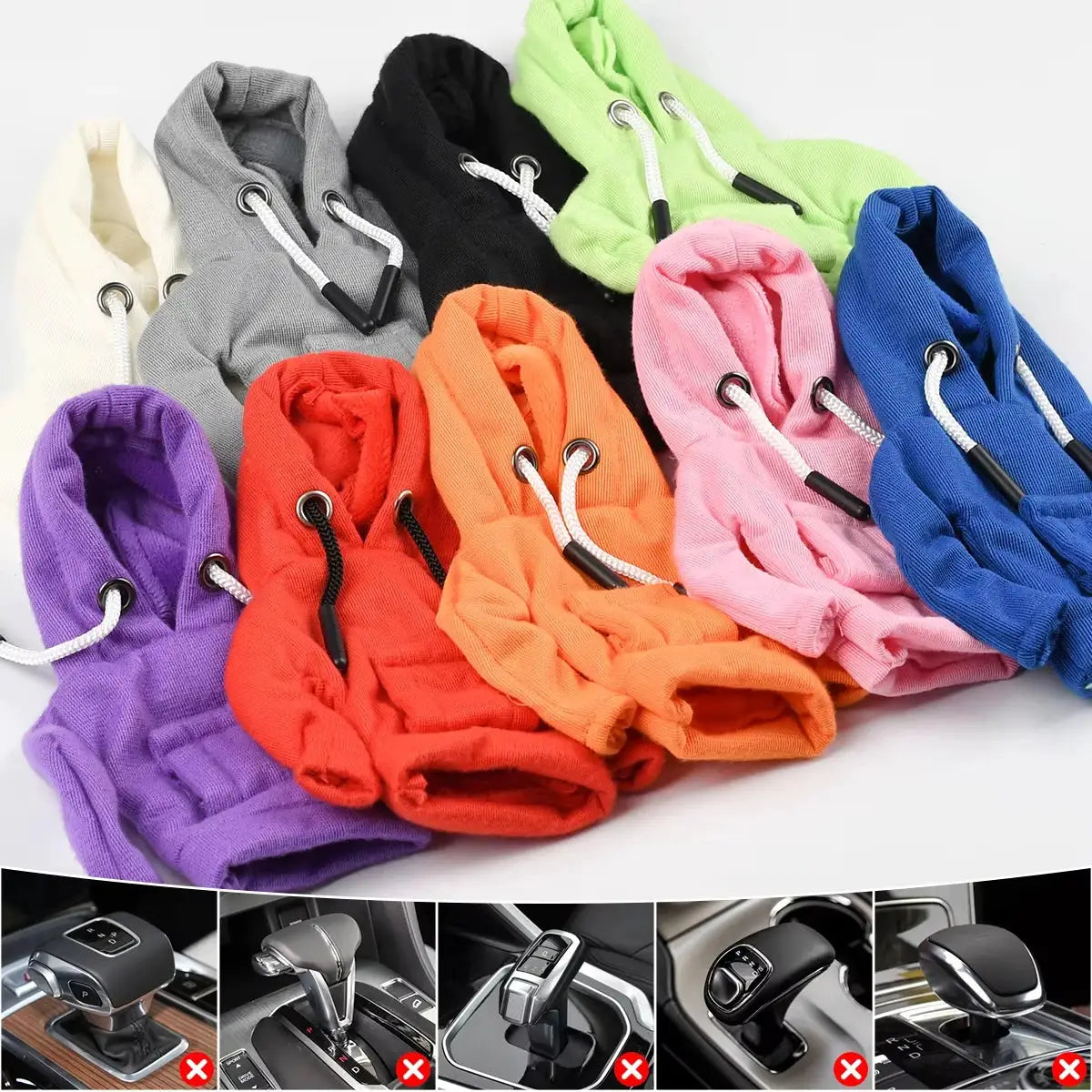 Gear shift hoodie covers by Simples Market in assorted colors for car shift levers, interior decor (10+ pcs)