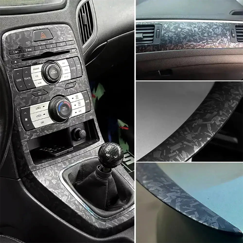 9D carbon fiber car sticker, self-adhesive glossy black vinyl wrap for dashboard and center console.