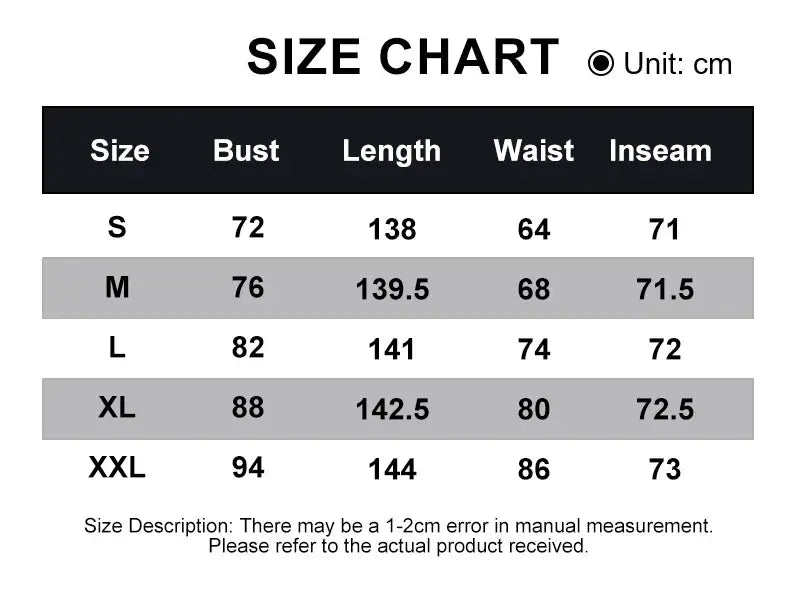 Simples Market Women's Casual Halter Jumpsuit size chart with sizes S–XXL and bust, length, waist, inseam in cm