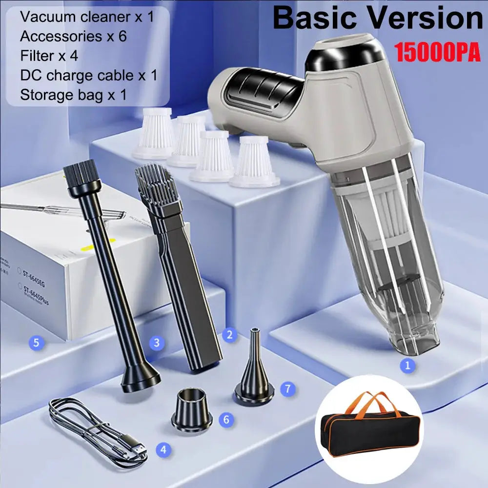 Car vacuum cleaner wireless gray handheld by Simples Market with 2-in-1 car and home use and multiple attachments
