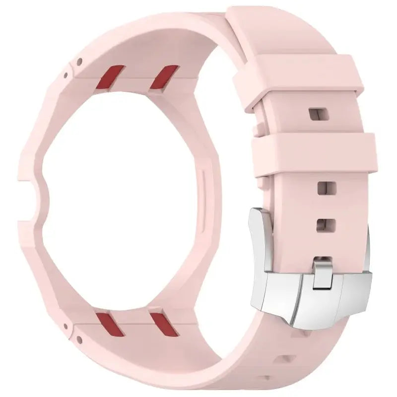 2-in-1 PC case and silicone strap for Swatch X AP Royal Pop watch, pink silicone with silver buckle