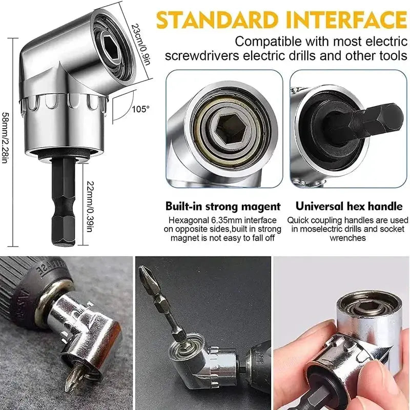 105 Degree Right Angle Drill Adapter With Flexible Shaft Extension Magnetic Bit Socket For Screwdrivers And Power Drills