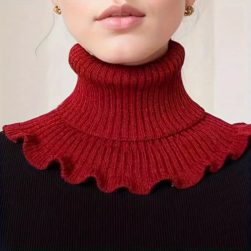 Aurora Line Black And White Knitted False Neck Scarf For Women Soft Thick Warm With Elegant Ruffle Edge