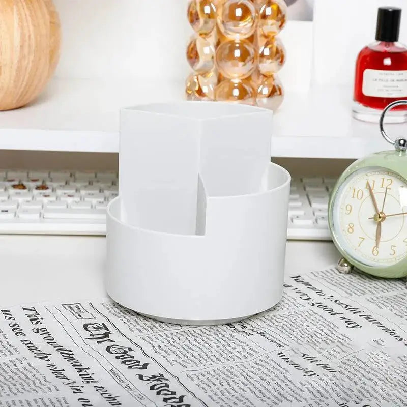 DeskZen Rotating Pen Holder Three Hole Desk Organizer For Pens Pencils And Makeup Brushes Space Saving Design