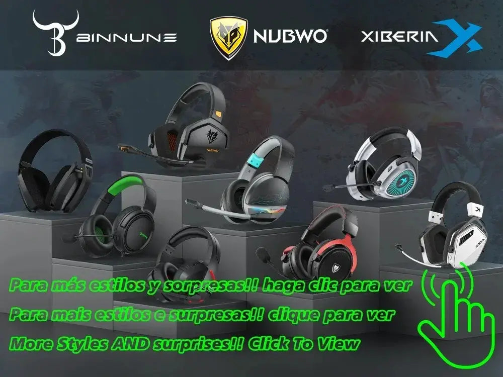 BINNUNE BW06 wireless gaming headset with mic on display; several headsets in black, white and red