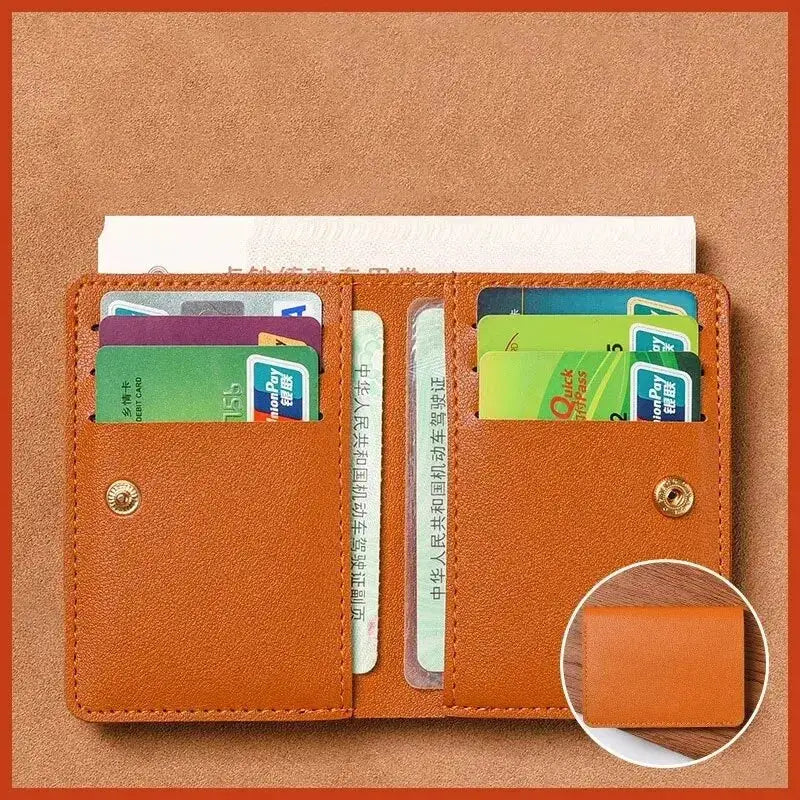 Classic Designer PU Leather Small Wallet in tan brown with multiple card slots by Simples Market