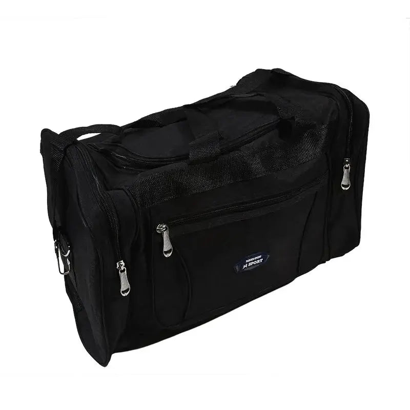Simples Market Oxford waterproof travel duffel bag in black with multiple zip pockets