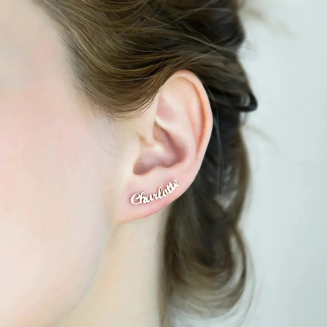 Custom name stud earring Charlotte in rose-gold stainless steel