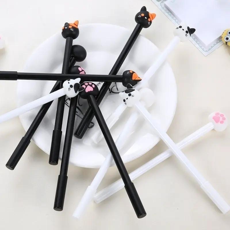 Kawaii cat gel pens; 10-pack in black and white with cat head toppers, black ink, Simples Market