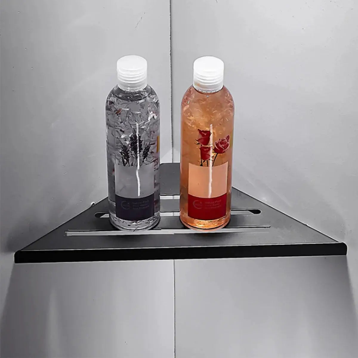 Simples Market 304 stainless steel corner shower shelf, no-drill heavy-duty organizer, with two bottles