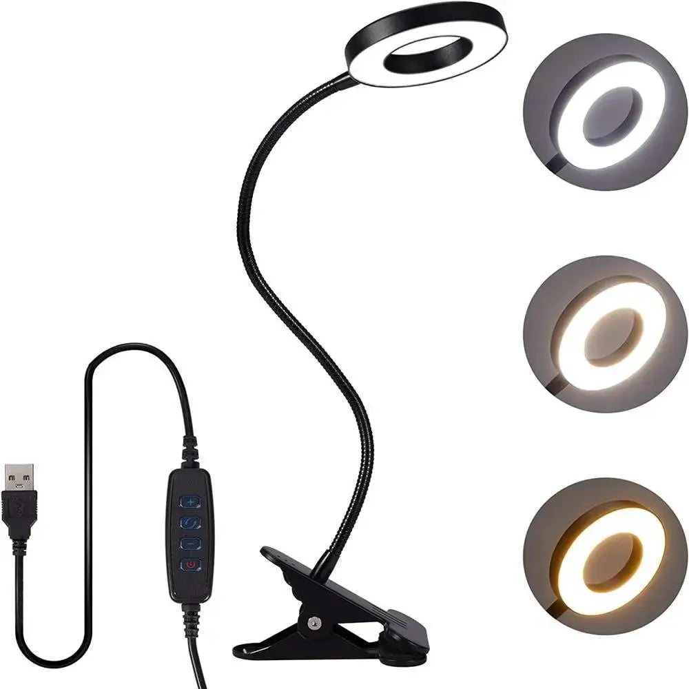 Simples Market 48 LEDs desk lamp clip USB book light with 360° flexible gooseneck, three brightness levels.