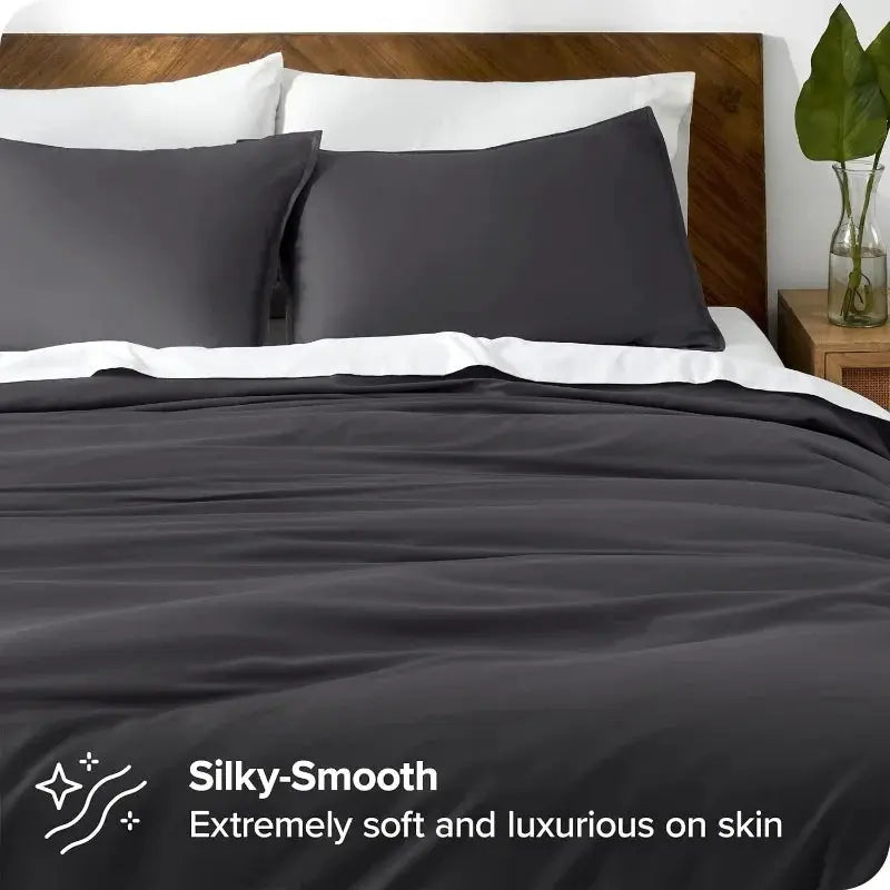 Summer Cooling Quilt Cover Set 3pc by Simples Market in dark gray lyocell bamboo fabric