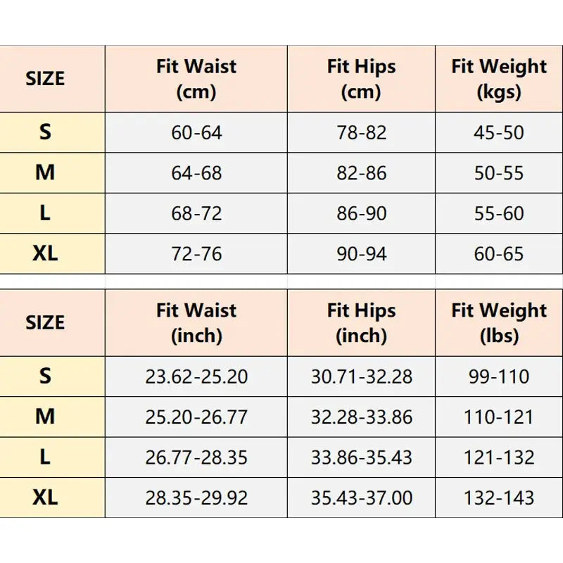 Simples Market women's seamless panties size chart showing S-XL waist/hips in cm and inches and weight in kg/lbs