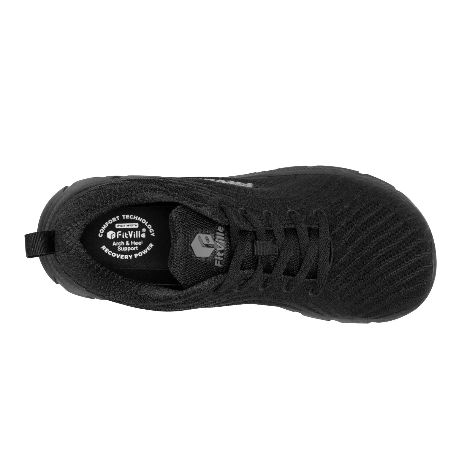 FitVille black men's wide-toe-box running shoe with cushioned comfort and non-slip outsole