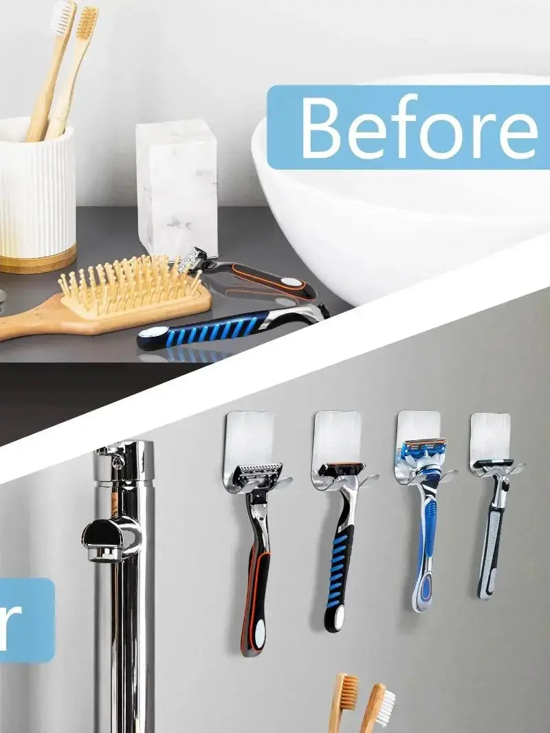 Apex Razor Holder Set Stainless Steel Shaving Stand With Rustproof Adhesive Hooks Supports Up To 11 Lbs