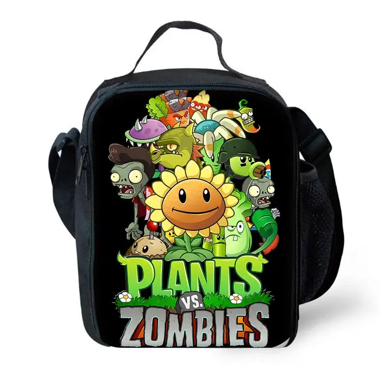 Kids black school backpack with Plants vs Zombies cartoon print