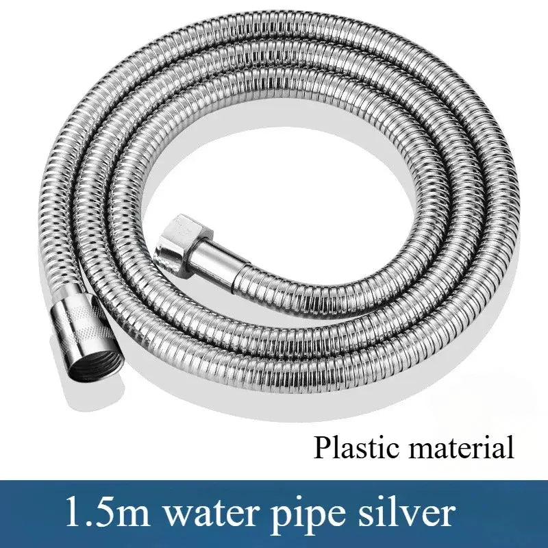 Shower hose, 1.5m, flexible silver metal spiral for bathroom use