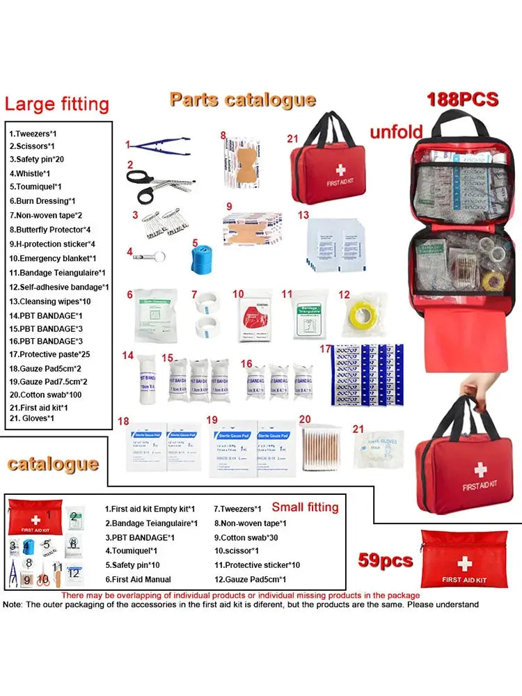 188 Piece Comprehensive First Aid Kit for Car Home Travel Camping Office and Sports with Emergency Essentials