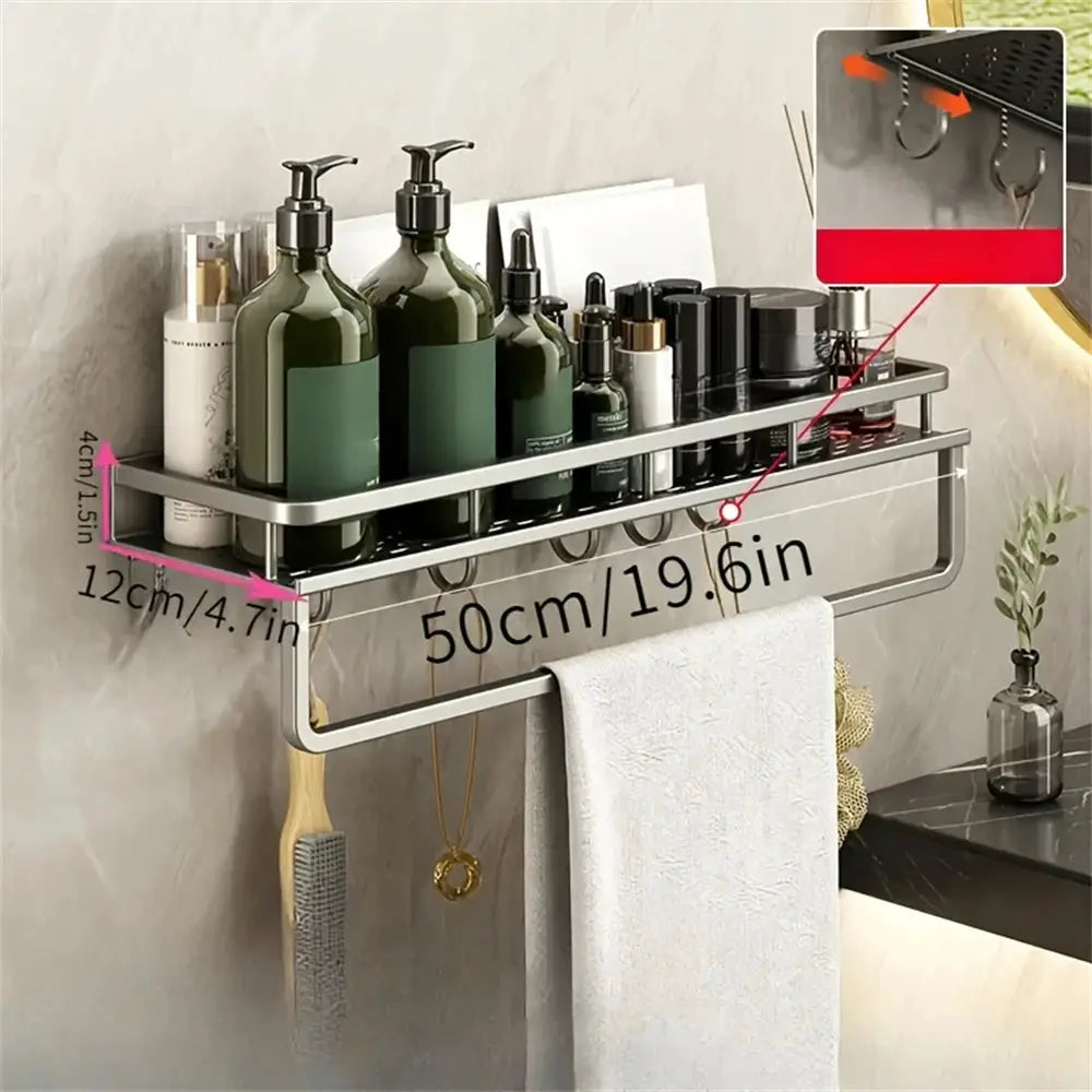 Simples Market stainless steel wall-mounted seasoning rack with towel bar; holds multiple bottles
