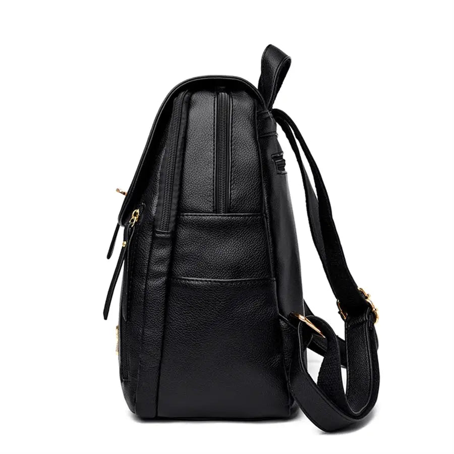 Leather backpack by Simples Market, black with adjustable straps and gold hardware