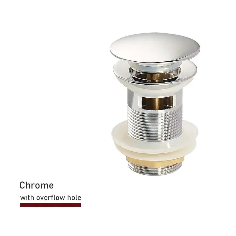 Chrome bathroom sink push-down pop-up stopper drain with overflow hole by Simples Market