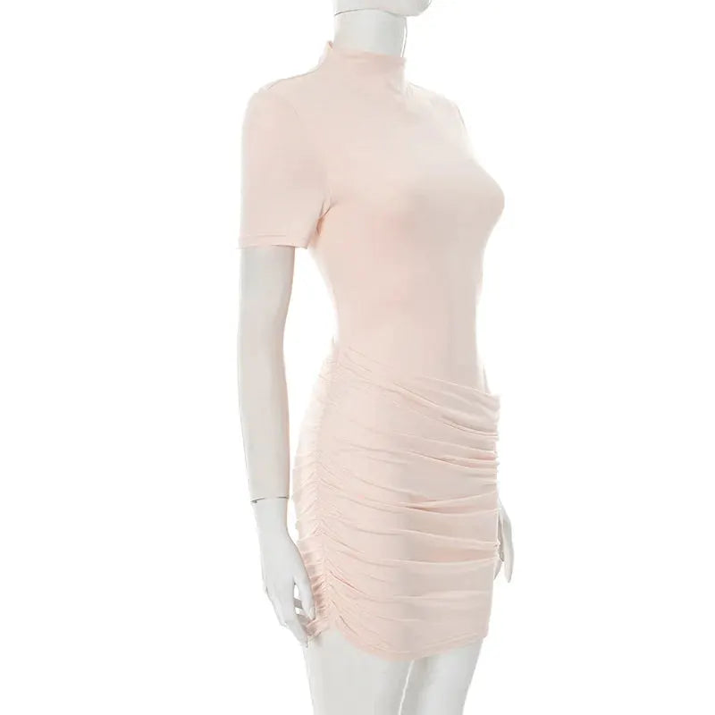 Mozision Hollow Out Ruched Mini Dress Half High Collar Club Party