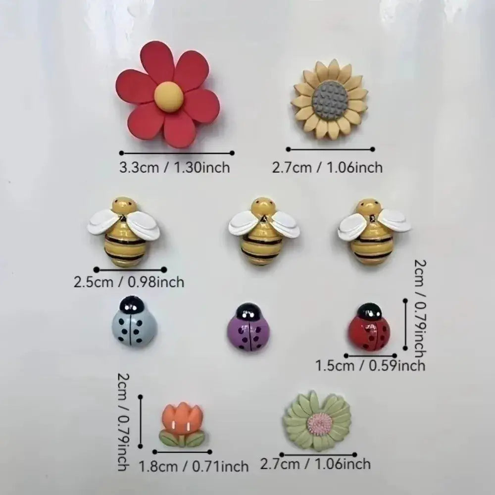 10pc refrigerator magnet set by Simples Market featuring colorful flowers, bees and ladybugs