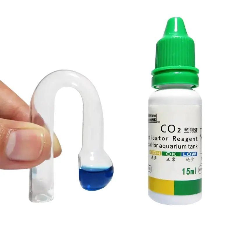 Simples Market two-item aquarium CO2 indicator drop checker kit with curved glass tube, blue liquid, and bottle