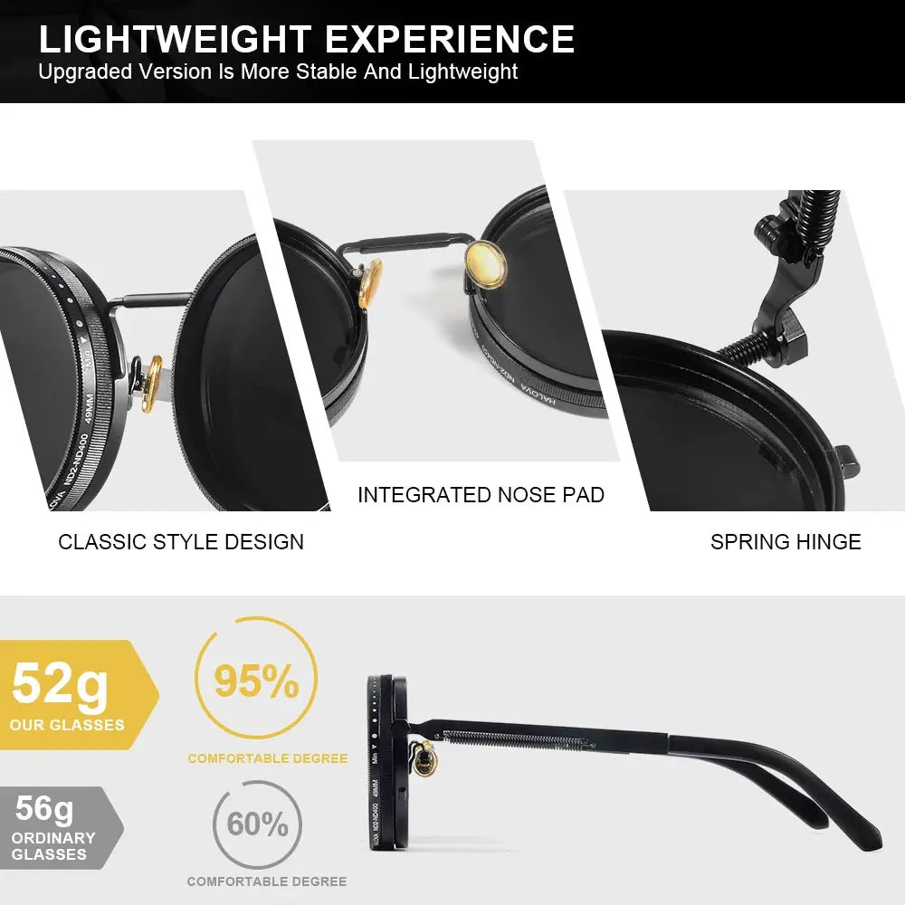 CRIXALIS Polarized Round Sunglasses With Adjustable Dimming ND9 UV400 Unisex Retro Punk Outdoor Fishing Eyeglasses