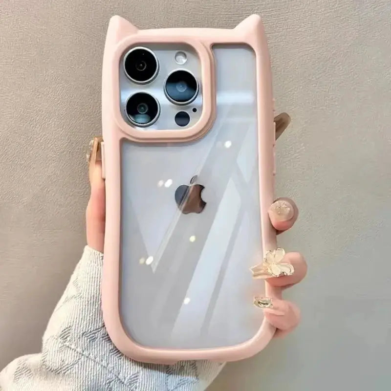 PurrTech Soft Silicone Cat Ear Case for iPhone 11 to 17 Pro Max Transparent Shockproof Back Cover