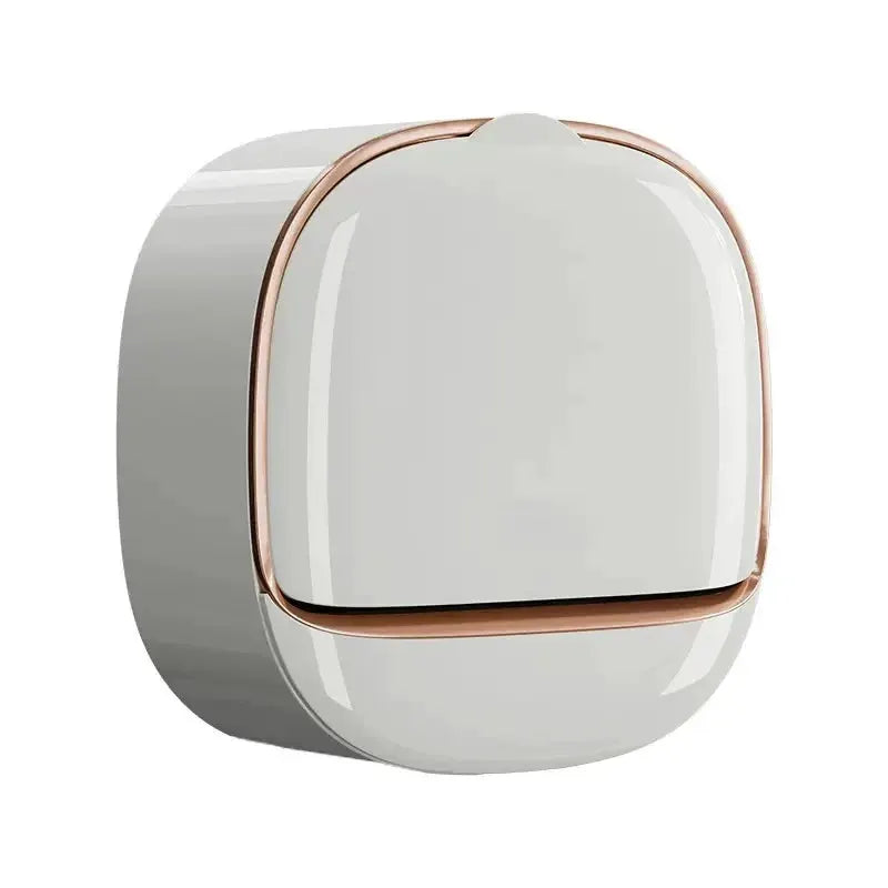 Waterproof shower soap box with hanging mount, white body and rose-gold trim