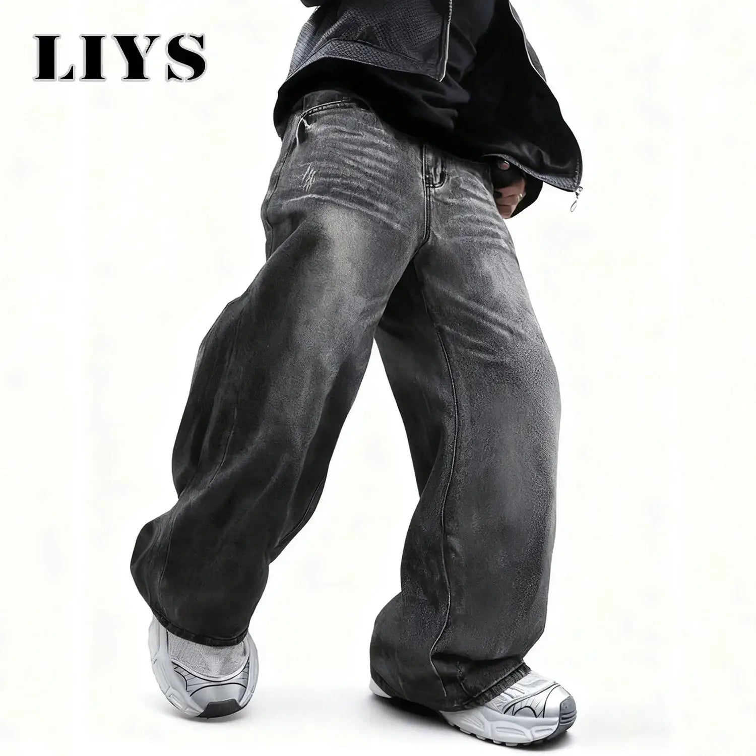 LIYS unisex gray baggy wide-leg denim jeans by Simples Market