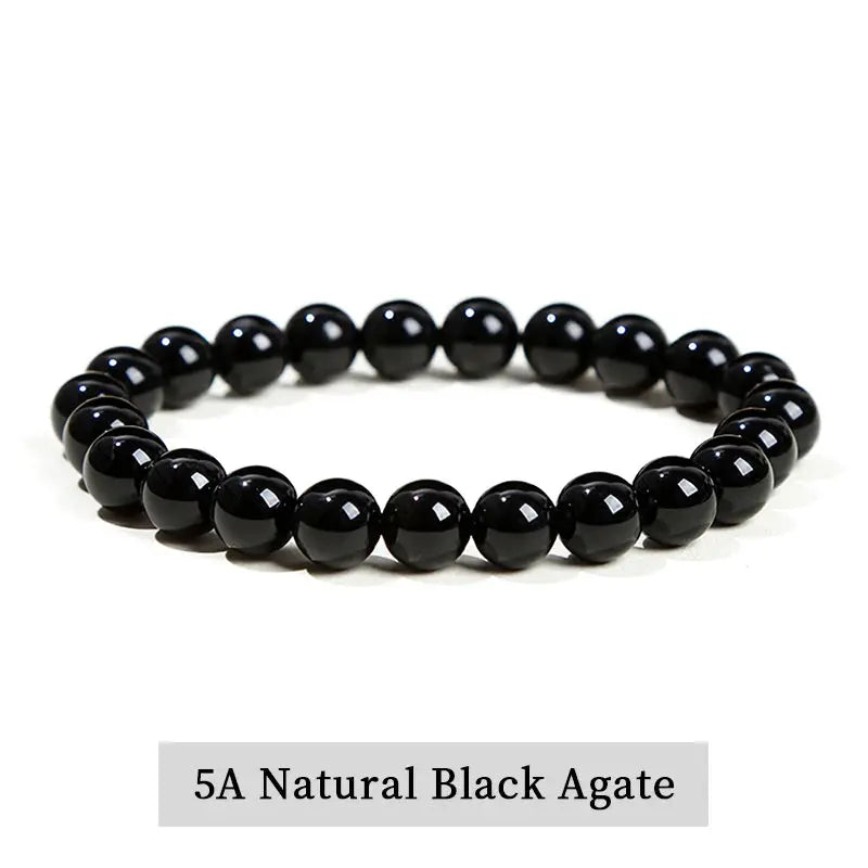 JD Natural Stone Beads Bracelet Amethyst Tiger Eye Crystal Quartz Agate Unisex Bangle Reiki Healing Jewelry Gift