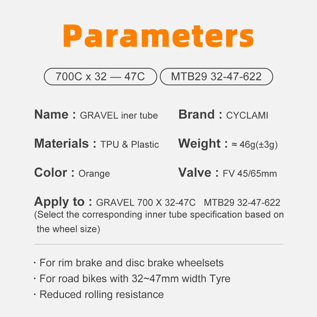 CYCLAMI Ultralight TPU Road Bicycle Inner Tube 700C X 32-47C French Valve FV65mm And FV45mm For Gravel MTB