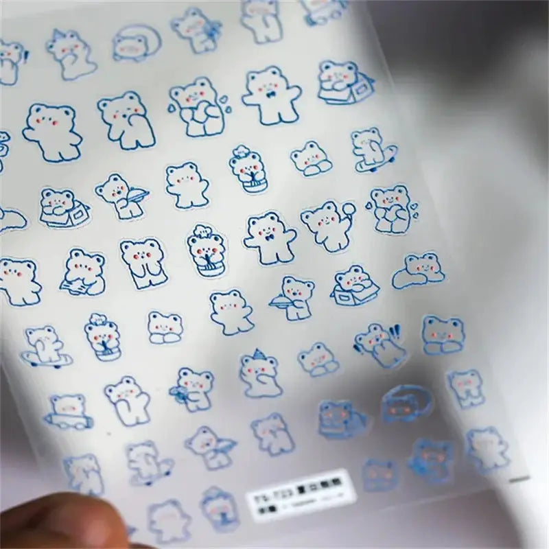 Jelly nail art stickers sheet by Simples Market with blue-outlined cute jellyfish decals for DIY manicure