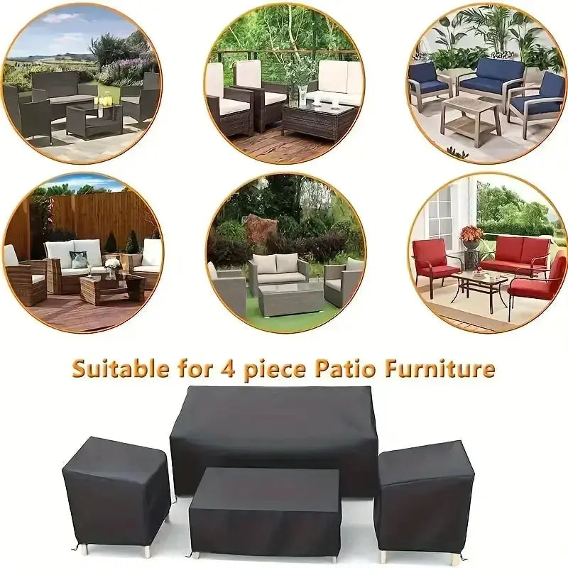 Simples Market 4-piece black patio furniture cover set; heavy-duty waterproof, windproof for rattan outdoor furniture.