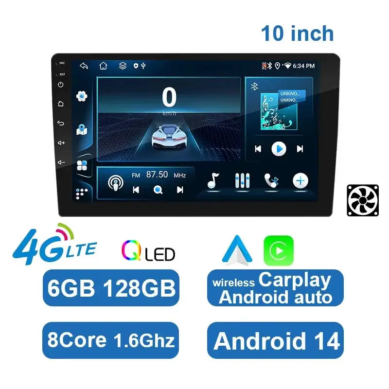ESSGOO 10-inch car stereo with Android Auto and CarPlay, 4G LTE, 6GB RAM, 128GB storage