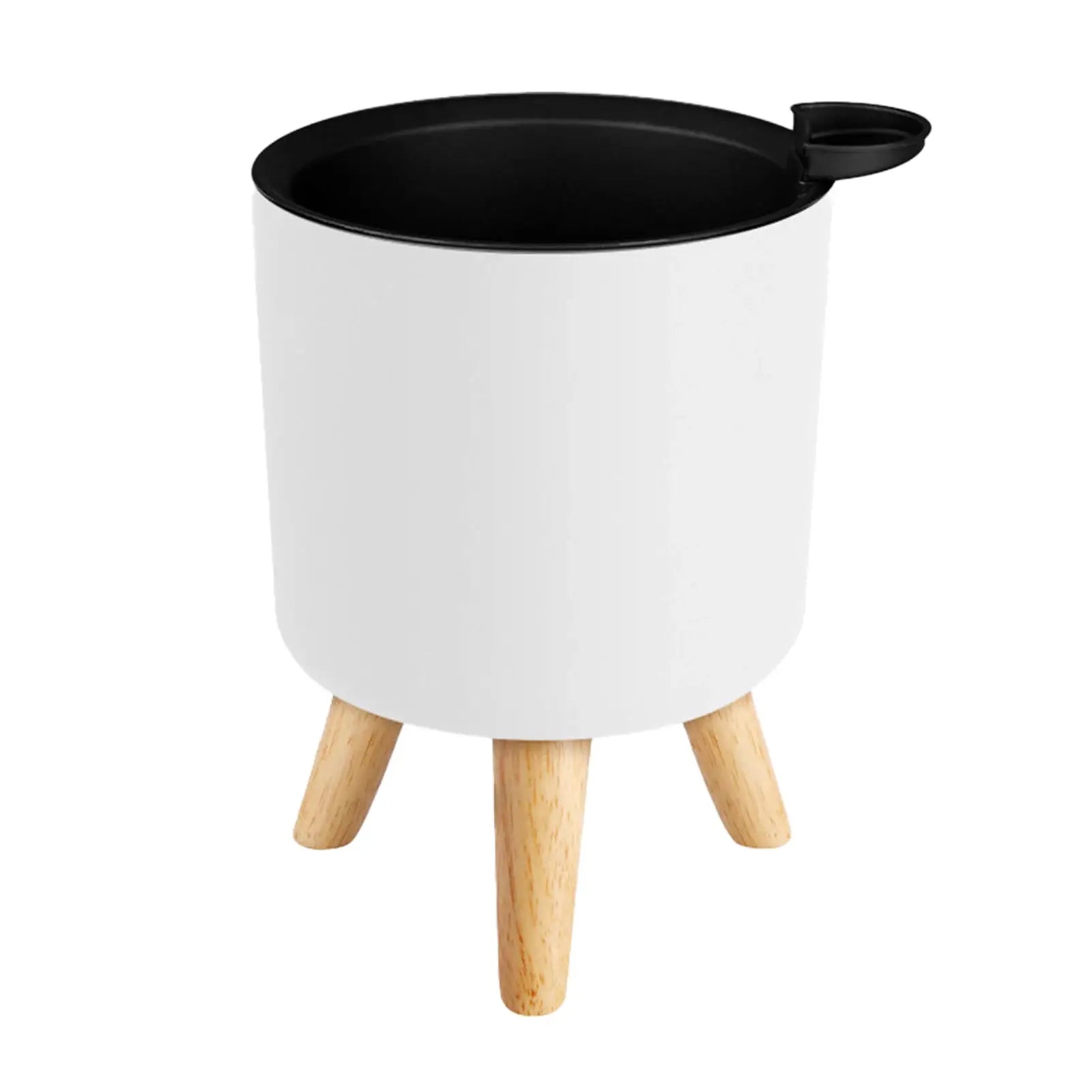 Floor-standing round white planter with wooden legs by Simples Market