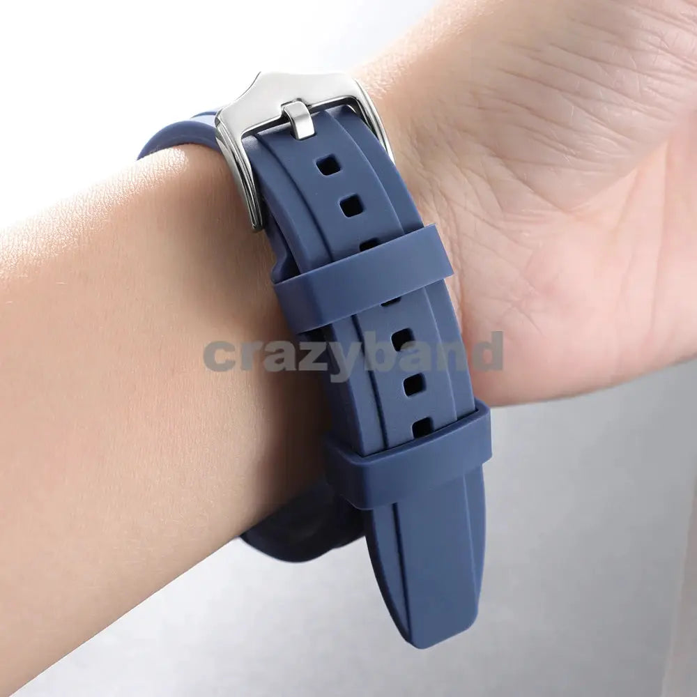 Blue silicone watch strap with silver buckle for 20/22mm watches, universal curved-end, Simples Market