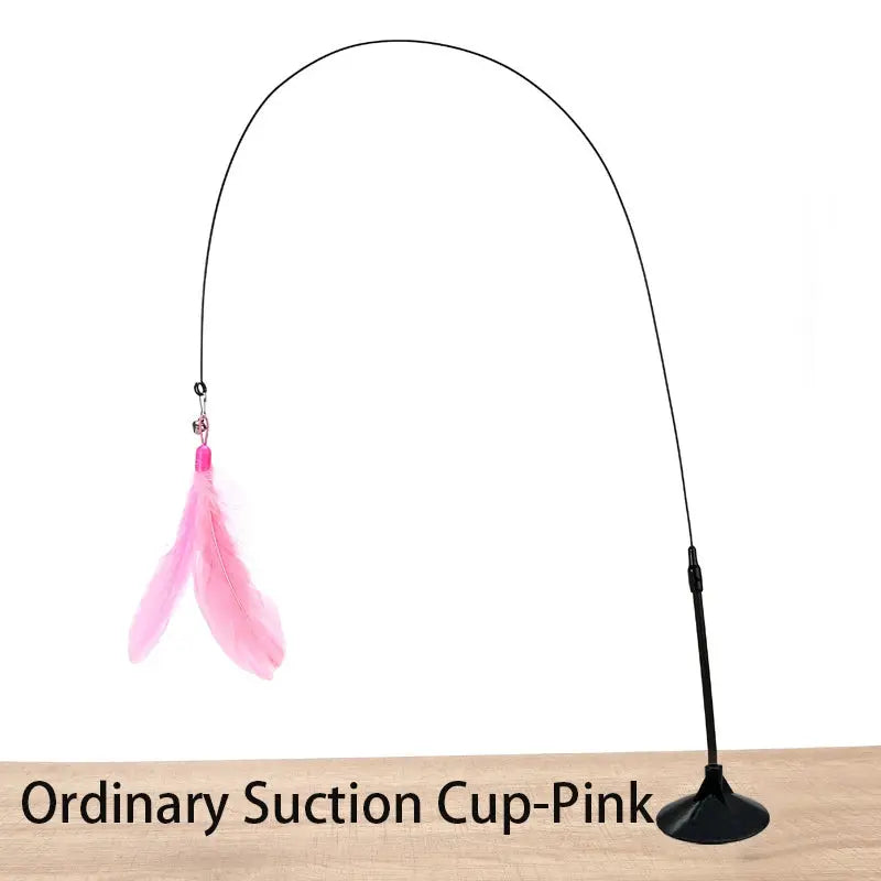 Interactive Cat Toy Hands Free Cat Wand Teaser Wand With Feathers Bell Suction Cup Bird Toy Pet Supplies