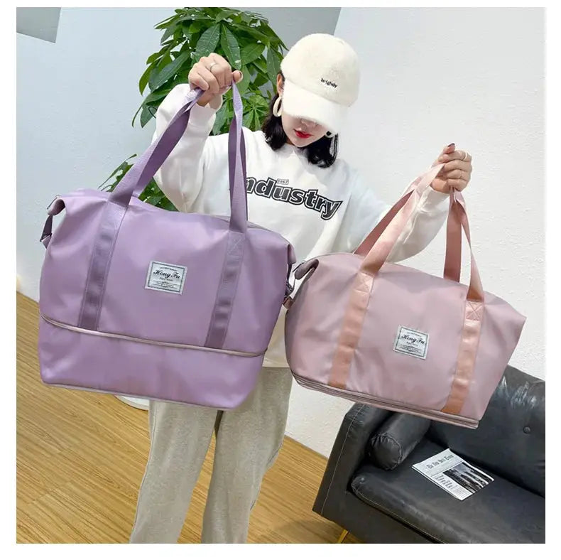 UNIXINU carry-on duffle bags; nylon waterproof gym totes by Simples Market, lavender and pink, large capacity, 2 bags