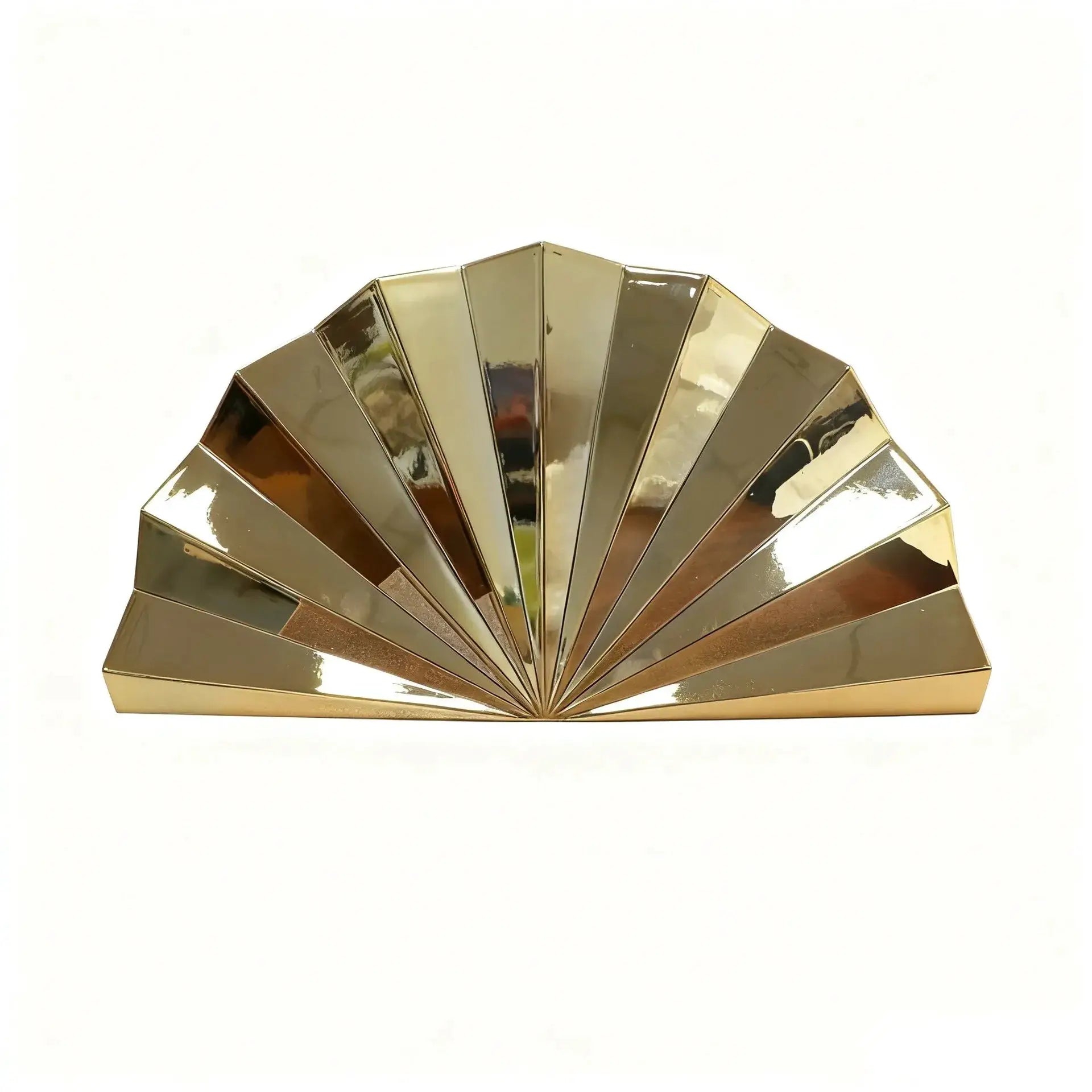 Moon-shaped gold acrylic purse with fan-folded panels, evening bag